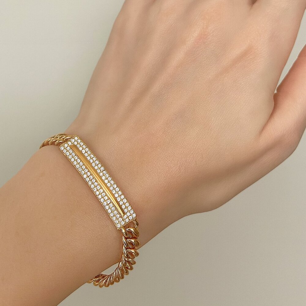Copper 18K Gold Plated Inlay Geometric Zirconia  Bracelet